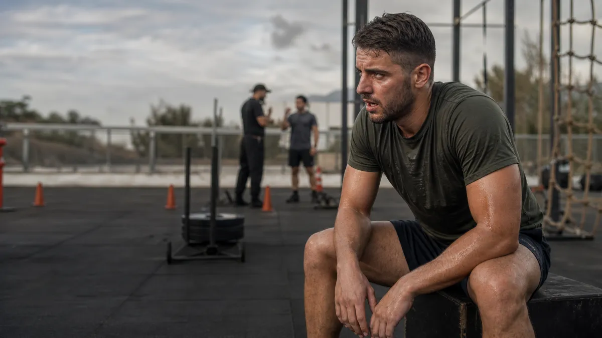 opositor agotado y fatigado tras exceso de entrenamiento físico en oposiciones