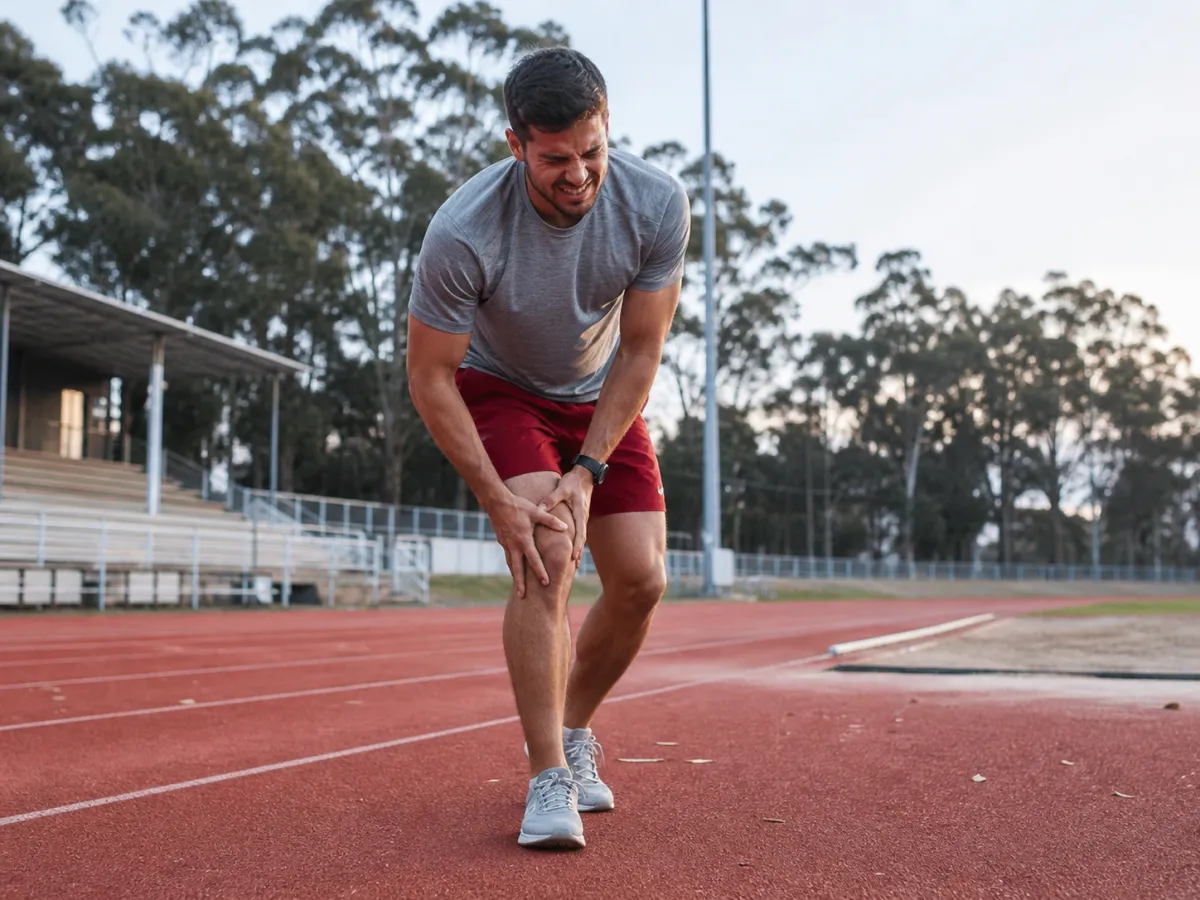 opositor con dolor de rodilla al correr por sobrecarga durante la preparación de pruebas físicas